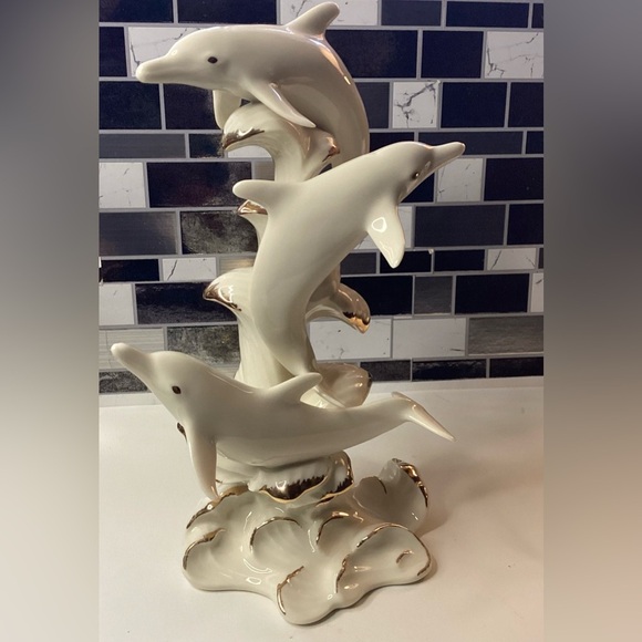 Rare Lenox Wave dancers Cream & Gold Dolphins Figurine Vintage Porcelain - Picture 4 of 13